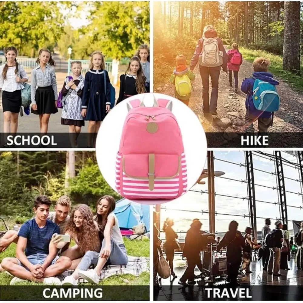 3-Piece Pink Backpack Set – Striped School Bag, Lunch Bag‎ & Pencil Case NEW